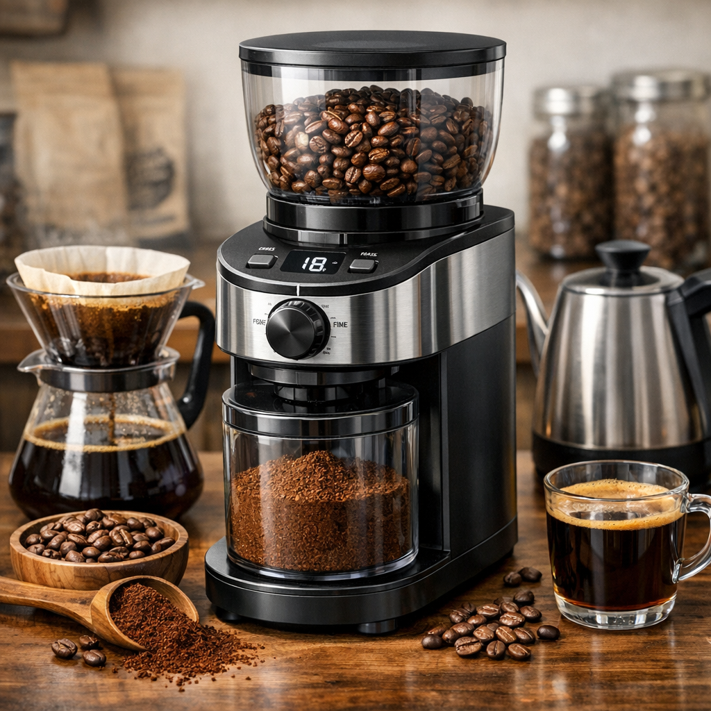 Illustration of Electric Coffee Grinder: Best Must-Have Models for Effortless Brewing